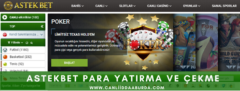 Astekbet para yatırma ve çekme