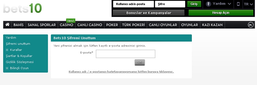 bets10 şifremi unuttum